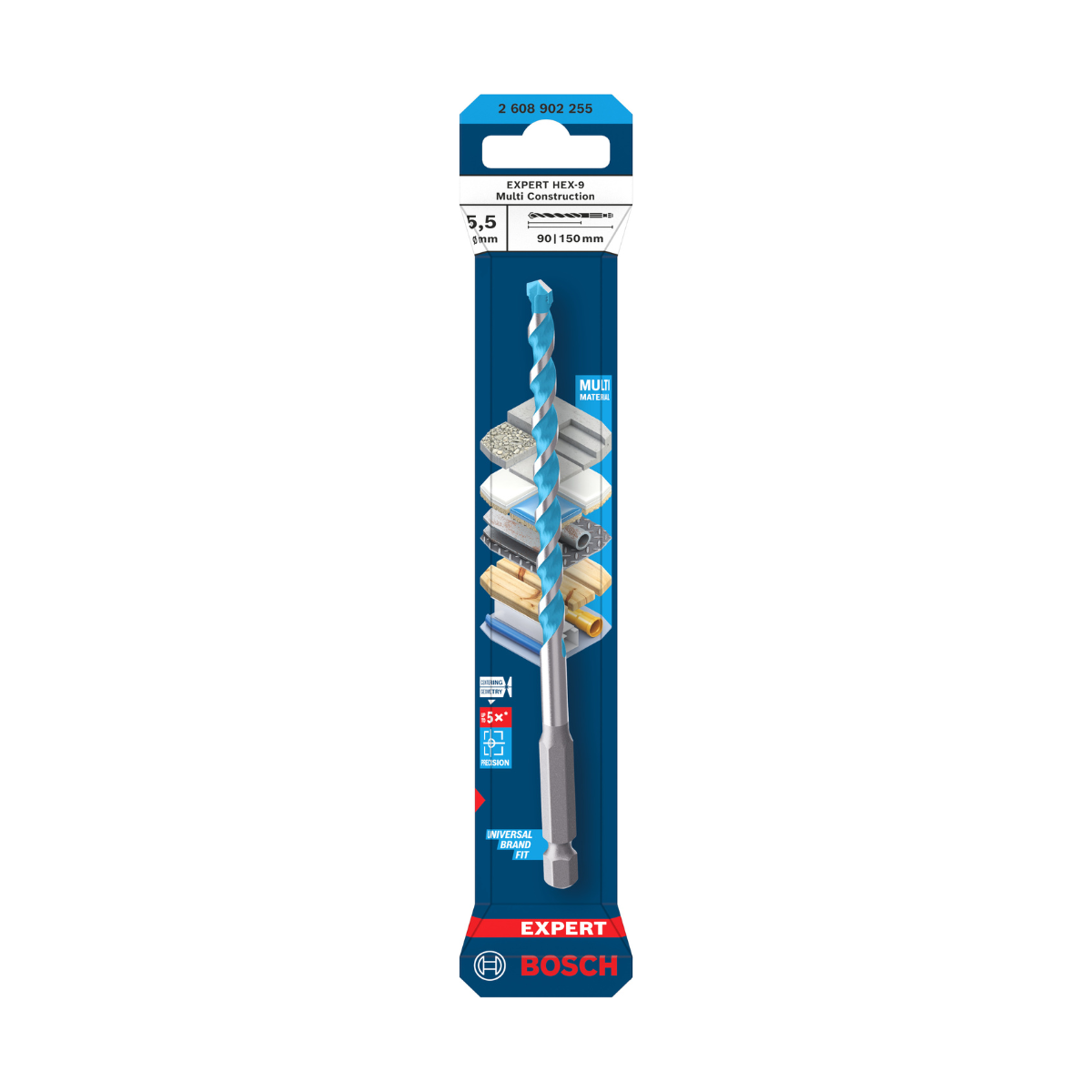 Bosch 2608902255 Expert HEX-9 Multi Construction Drill Bit 5.5 x 90 x 150mm (Replaces 2608900610)