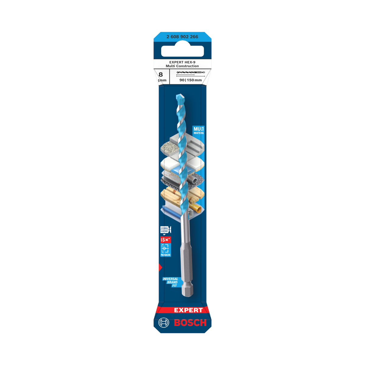 Bosch 2608902266 Expert HEX-9 Multi Construction Drill Bit 8 x 90 x 150mm (Replaces 2608900622)