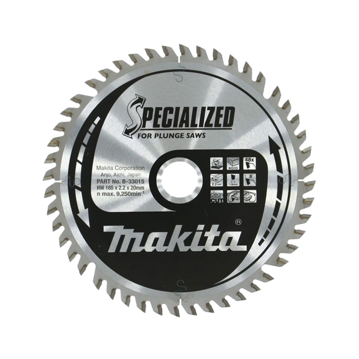 Makita B-33015 TCT Plunge Cut Circular Saw Blade for Wood 165mm 48T