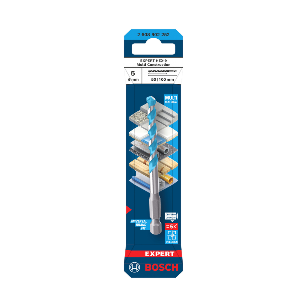 Bosch 2608902252 Expert HEX-9 Multi Construction Drill Bit 5 x 50 x 100mm (Replaces 2608900606)