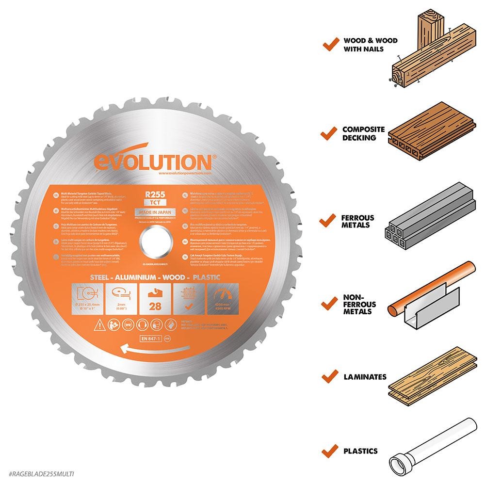 Evolution R255TCT-28MS Multi-Material Blade 255mm x 28T