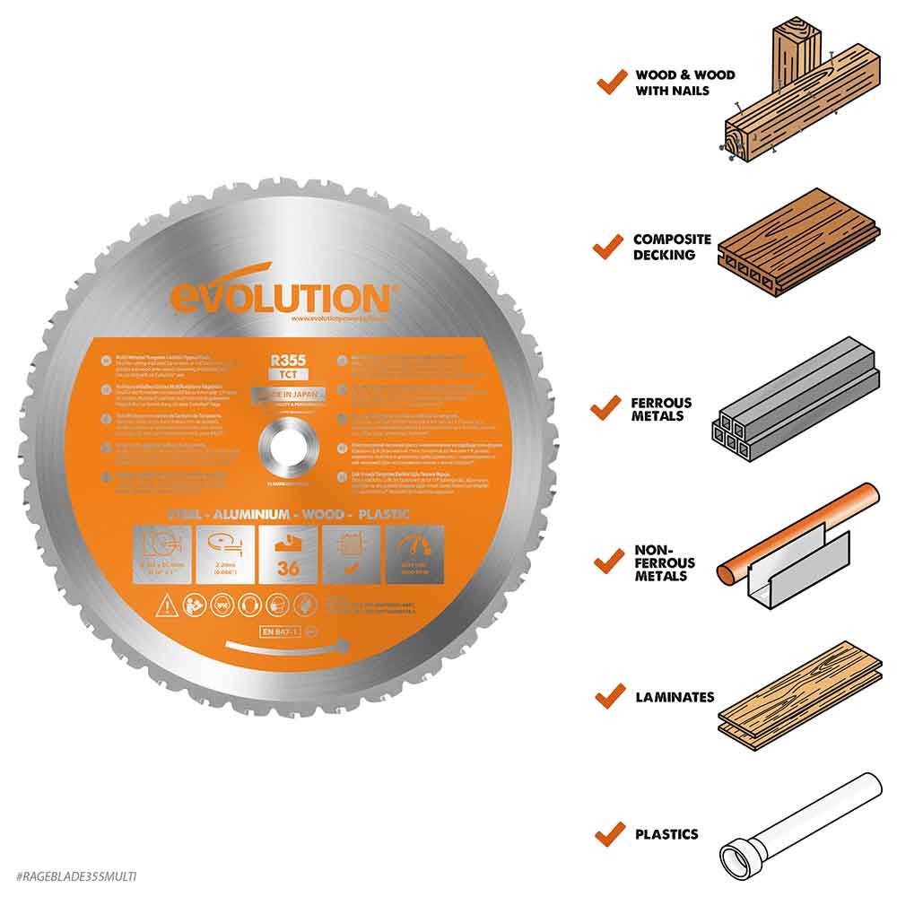Evolution R355TCT-36MS Multi-Material Blade 355mm x 36T