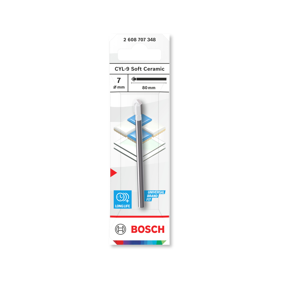 Bosch 2608707348 CYL-9 Soft Ceramic Drill Bit 7 x 80mm (Replaces 2608587163)