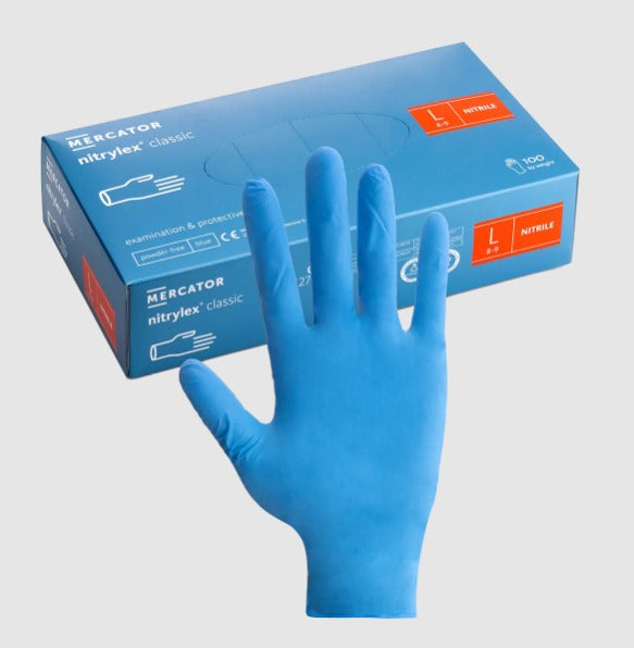 Mercator Nitrylex Classic Blue Nitrile Gloves (Size 9/10/XL) (100 Pieces)