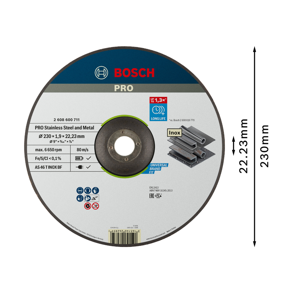 Bosch 2608600711 EXPERT for Inox Rapido Cutting Disc 230 x 1.9mm (Pack of 25)