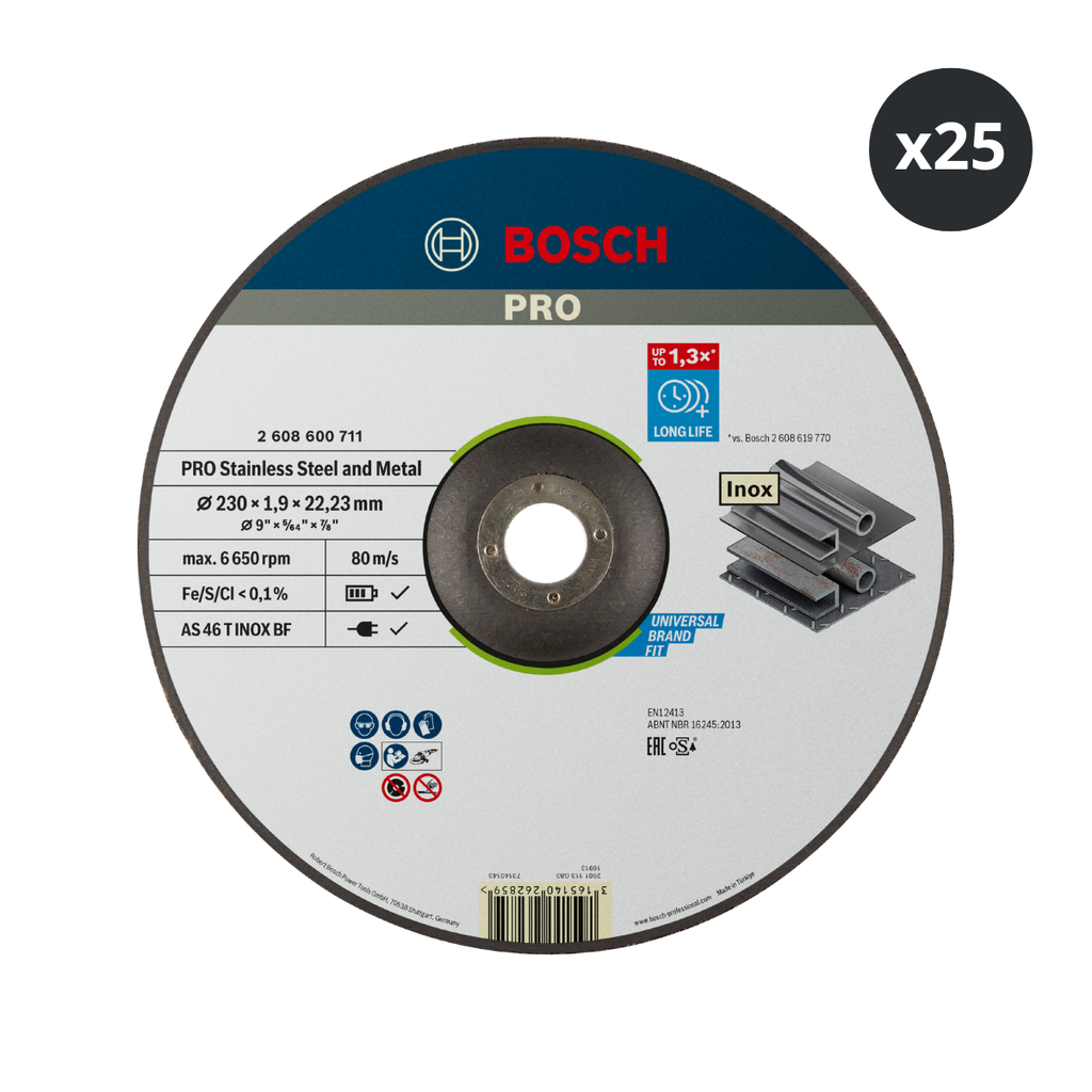Bosch 2608600711 EXPERT for Inox Rapido Cutting Disc 230 x 1.9mm (Pack of 25)