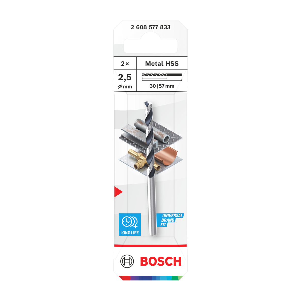 Bosch 2608577833 HSS Twist PointTeQ Drill Bit 2.5 x 30 x 57mm (Pack of 2) (Replaces 2608577156)