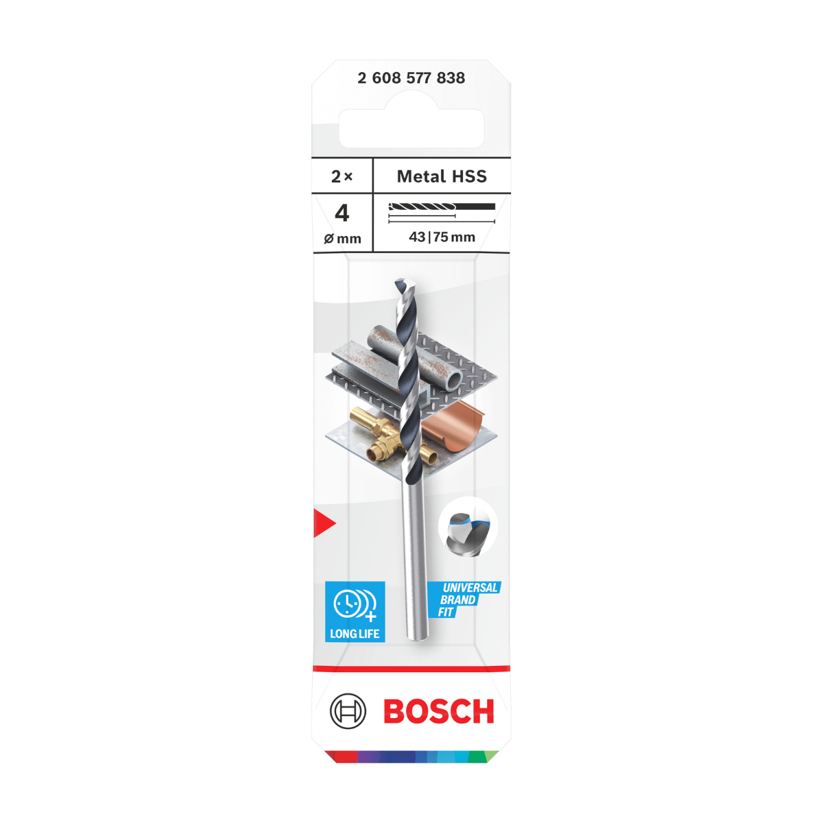 Bosch 2608577838 HSS Twist PointTeQ Drill Bit 4 x 43 x 75mm (Pack of 2) (Replaces 2608577838)