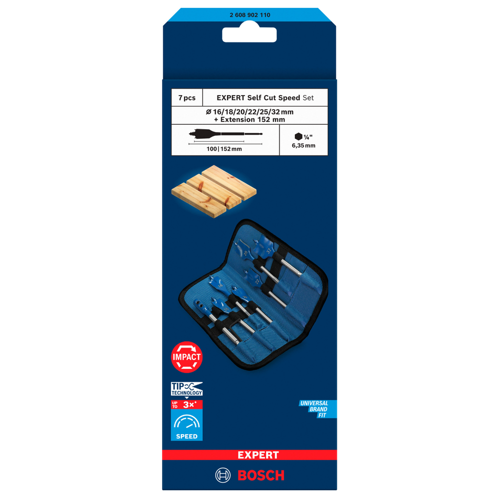 Bosch 2608902110 EXPERT Self Cut Speed Spade Drill Bit Set 7 Piece (Replaces 2608900334)