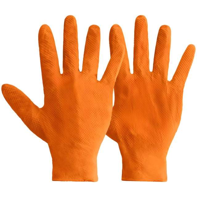 Mercator Ideall Grip+ Orange Nitrile Gloves (Size 8, Medium) (50 Pieces)