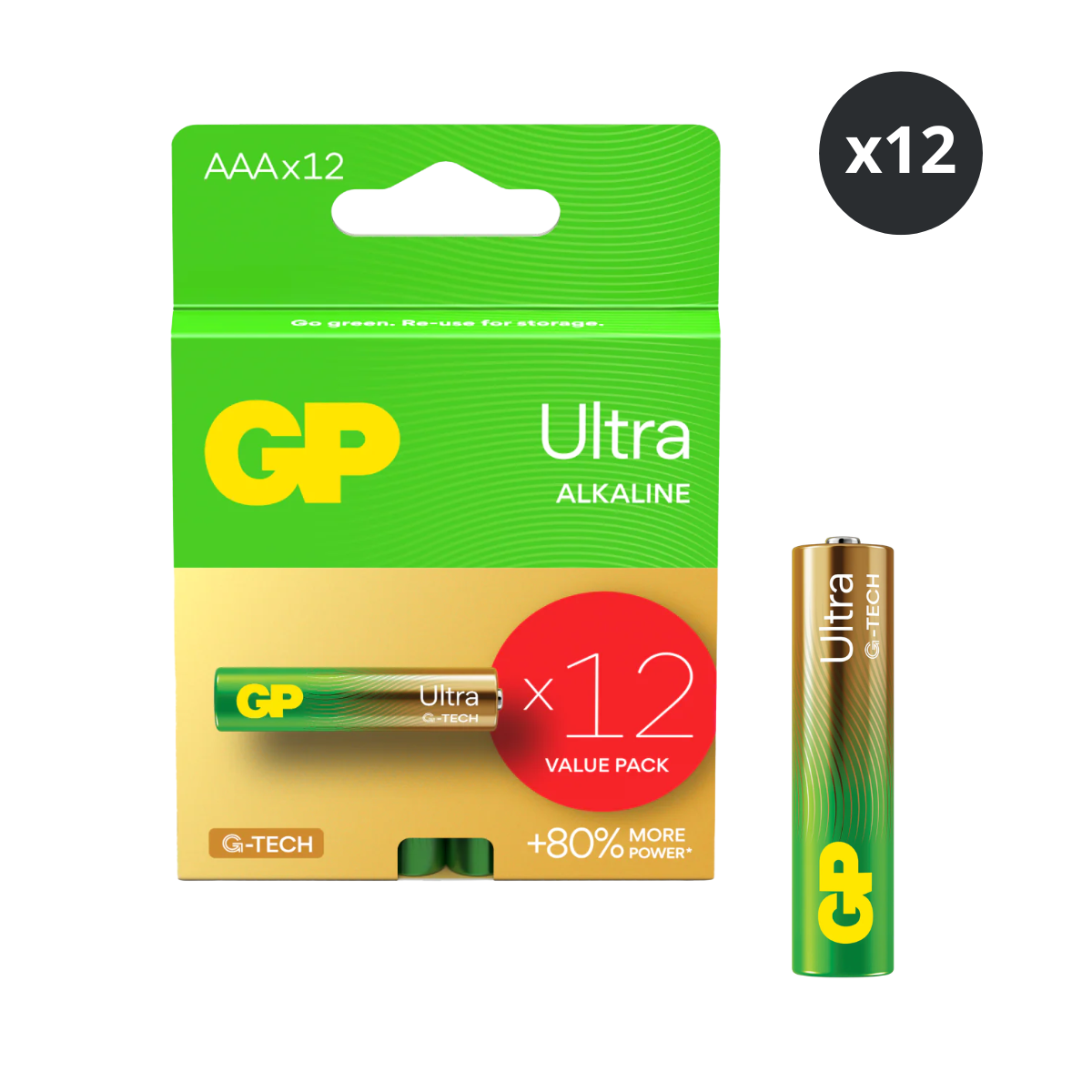 GP Ultra Alkaline AAA Batteries (Box of 12)