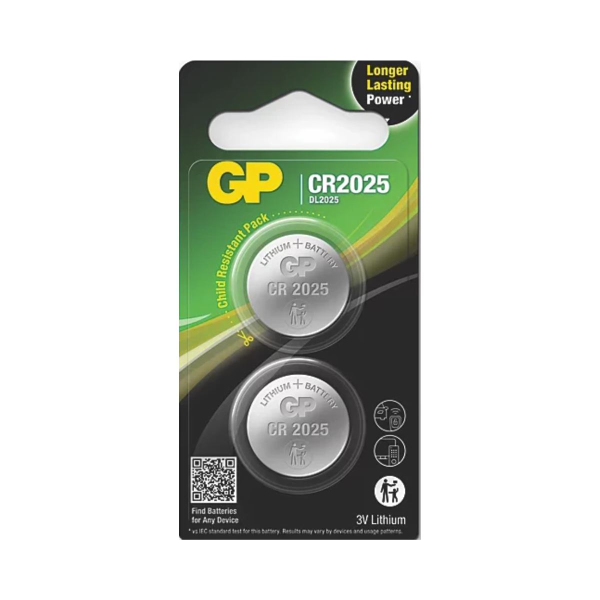 GP CR2025 3V Lithium Coin Batteries (2 Pack)