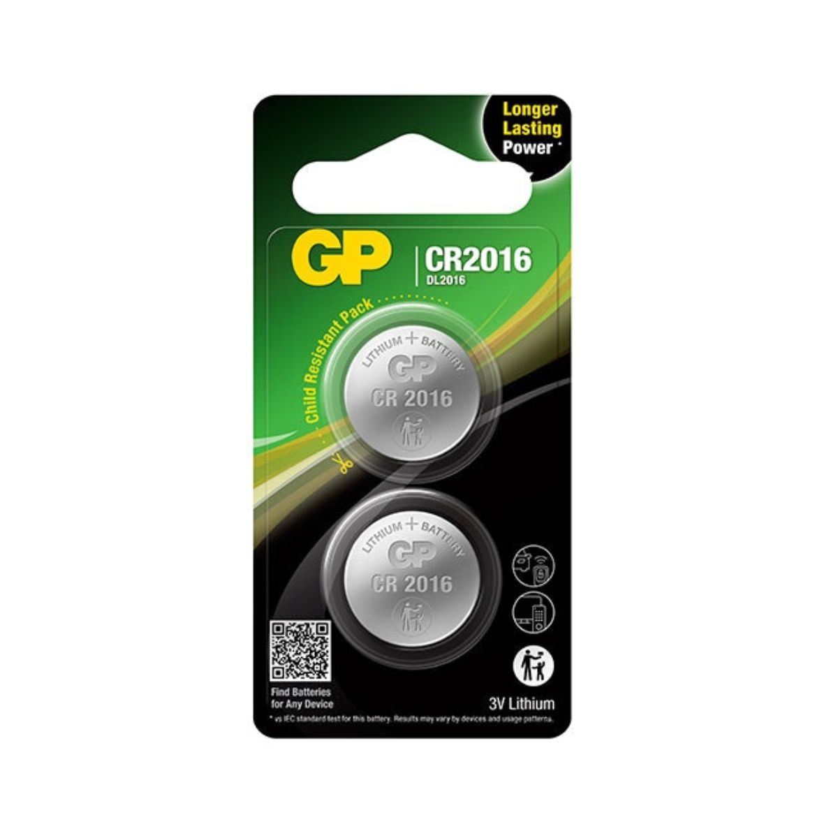 GP CR2016 3V Lithium Coin Batteries (2 Pack)