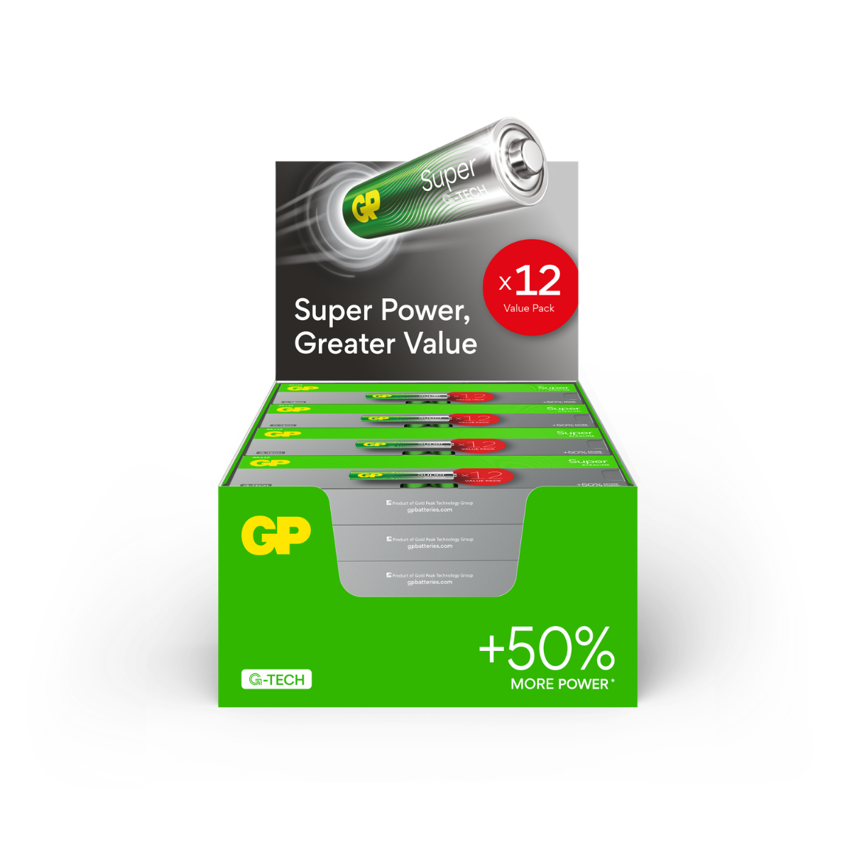 GP Super Alkaline AA Batteries (12 Pack) - Merchandising Box of 24
