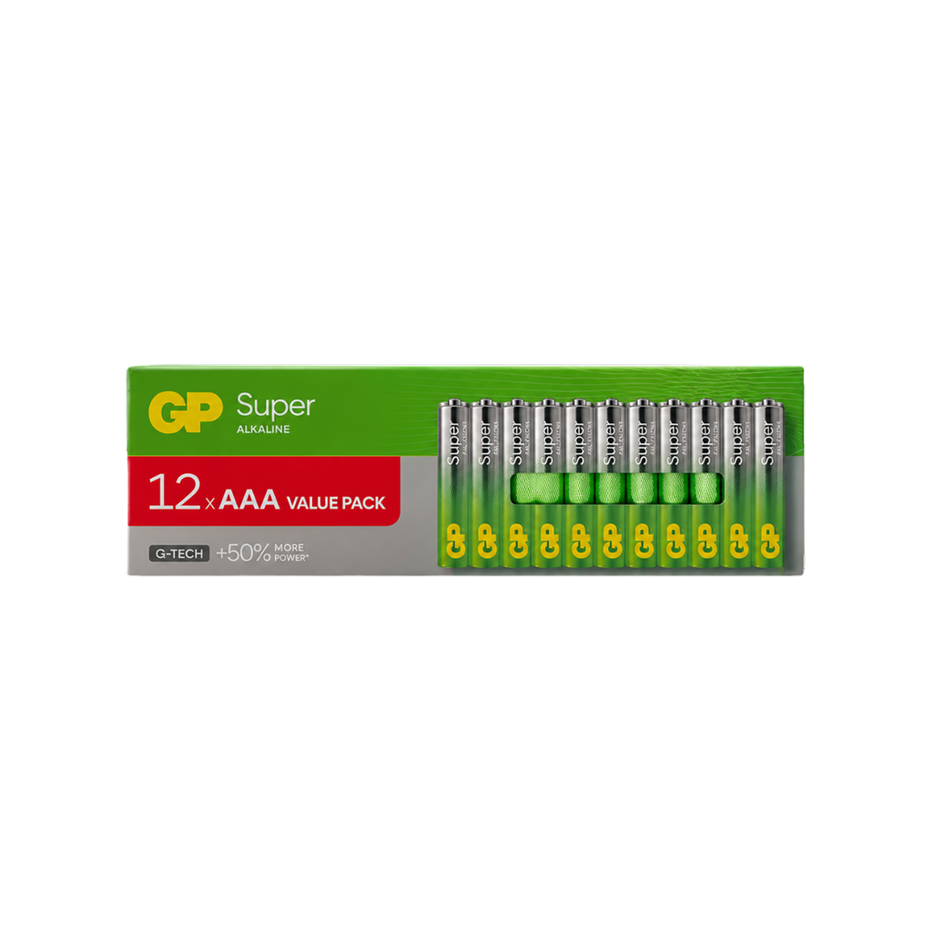 GP Super Alkaline AAA Batteries (12 Pack) - Merchandising Box of 24