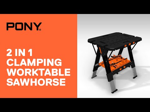 Pony Jorgensen 60P Heavy-Duty 2-in-1 Folding Worktable / Saw Horse with 2 x 33412 12" E-Z HOLD Clamps - 500lb / 1,000lb Capacity