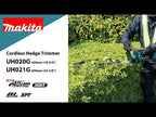 Makita 500mm (19-3/4") / 600mm (23-5/8")Cordless Hedge Trimmer UH020G_UH021G