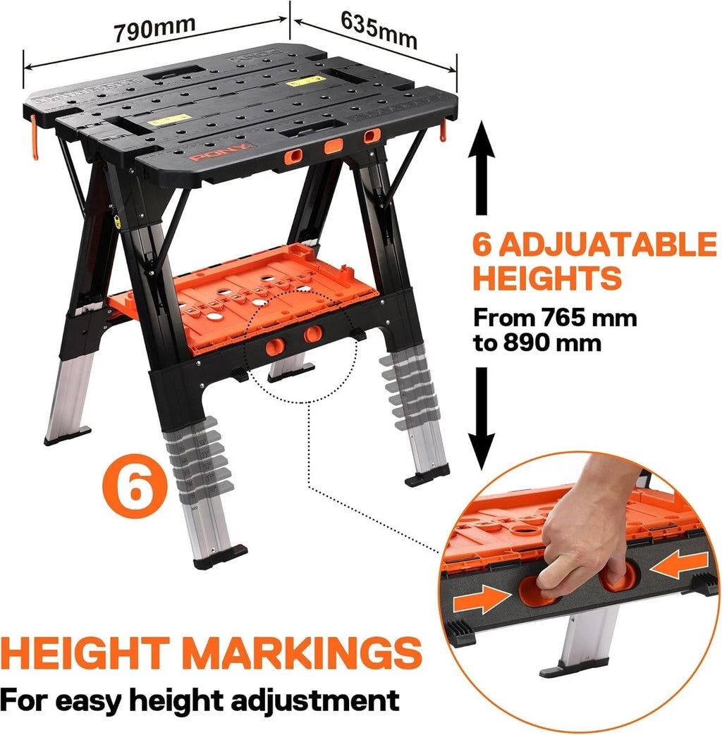 Pony Jorgensen 60P Heavy-Duty 2-in-1 Folding Worktable / Saw Horse with 2 x 33412 12" E-Z HOLD Clamps - 500lb / 1,000lb Capacity