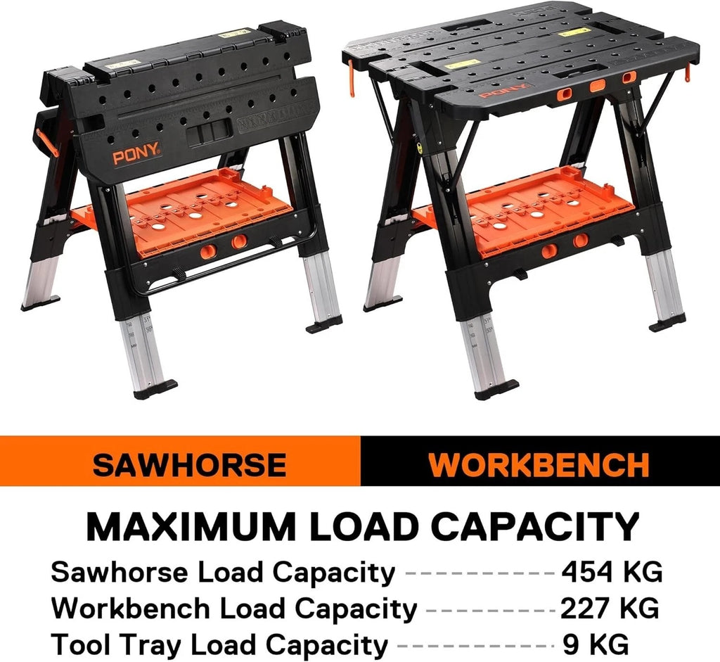 Pony Jorgensen 60P Heavy-Duty 2-in-1 Folding Worktable / Saw Horse with 2 x 33412 12" E-Z HOLD Clamps - 500lb / 1,000lb Capacity