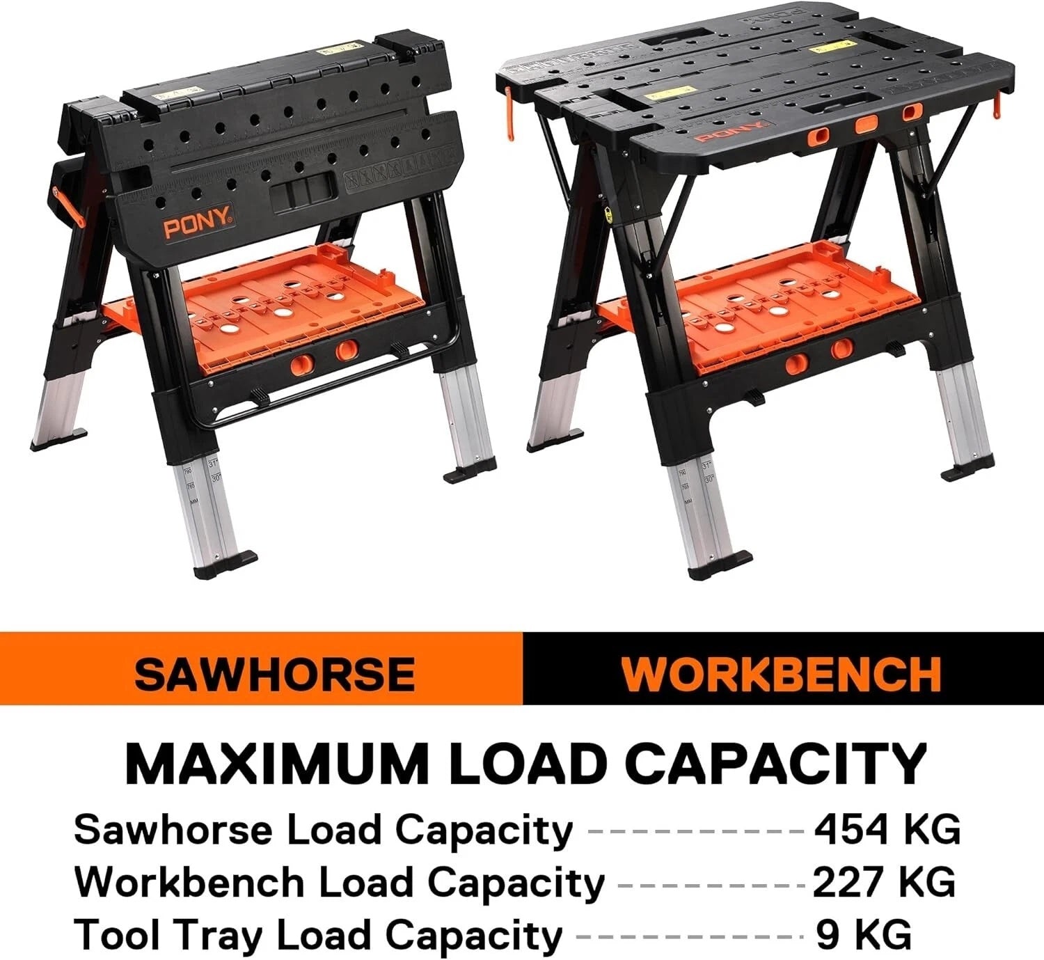 Pony Jorgensen 60P Heavy-Duty 2-in-1 Folding Worktable / Saw Horse with 2 x 33412 12" E-Z HOLD Clamps - 500lb / 1,000lb Capacity