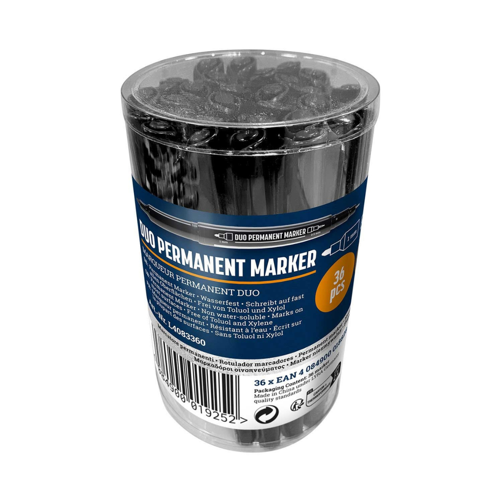 Lyra L4083360 DUO Permanent Marker 0.5 - 1mm Black (36 Pack)