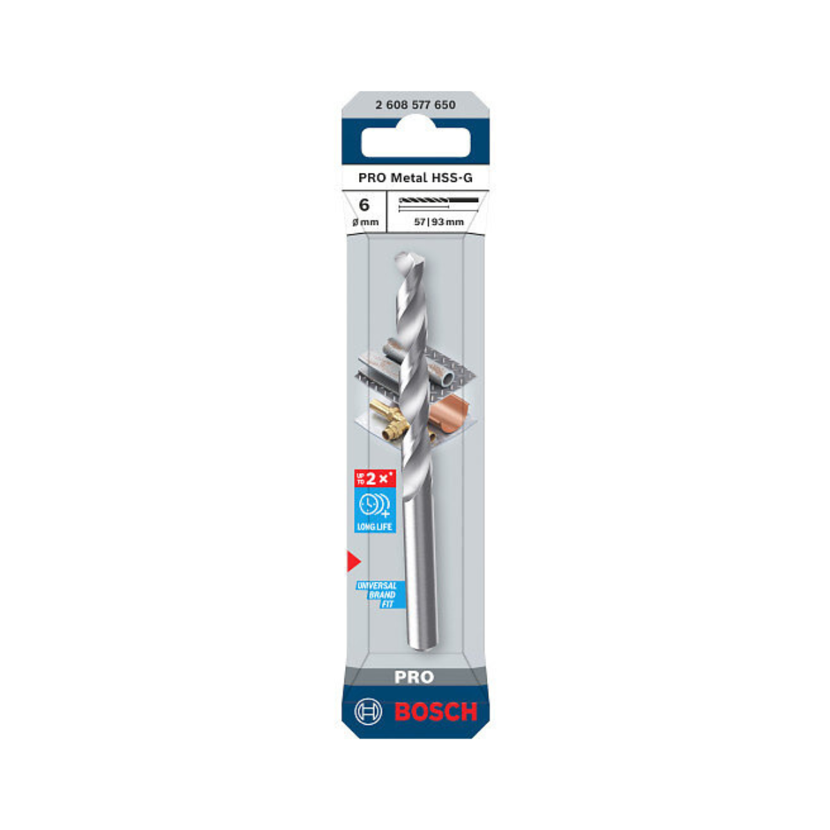 Bosch 2608577650 PRO Metal HSS-G Drill Bits 6 x 57 x 93mm (2 Pack)