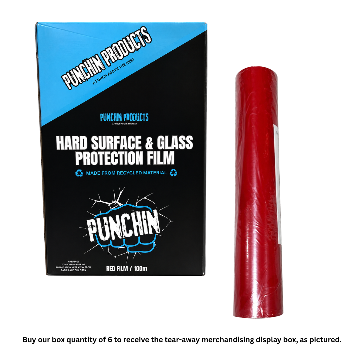 Punchin Hard Surface/Glass Protection Film (Red) - 600mm x 100m Roll