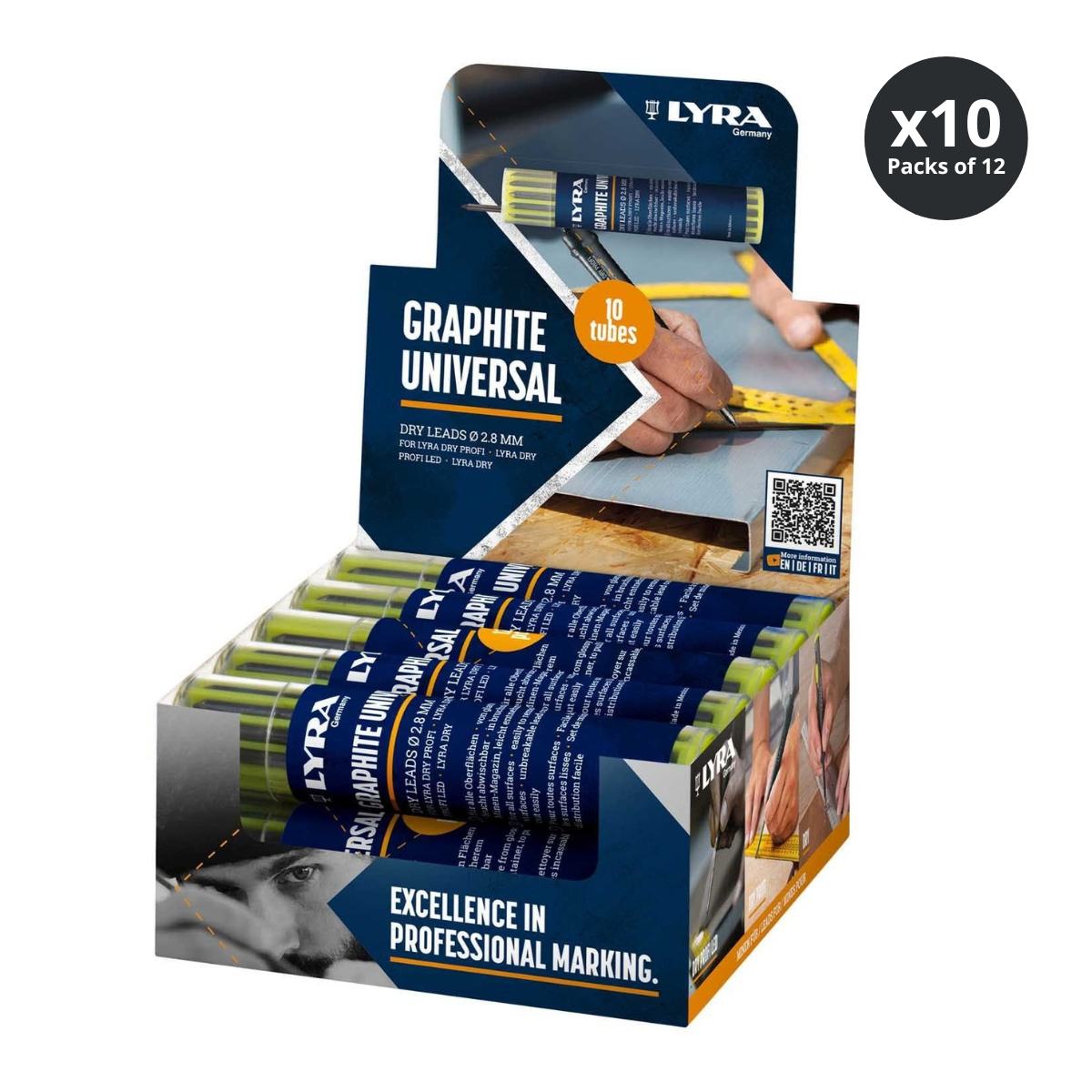 Lyra L4499102 DRY Universal Refill Leads 2B Graphite 12 Pieces (10 Pack)