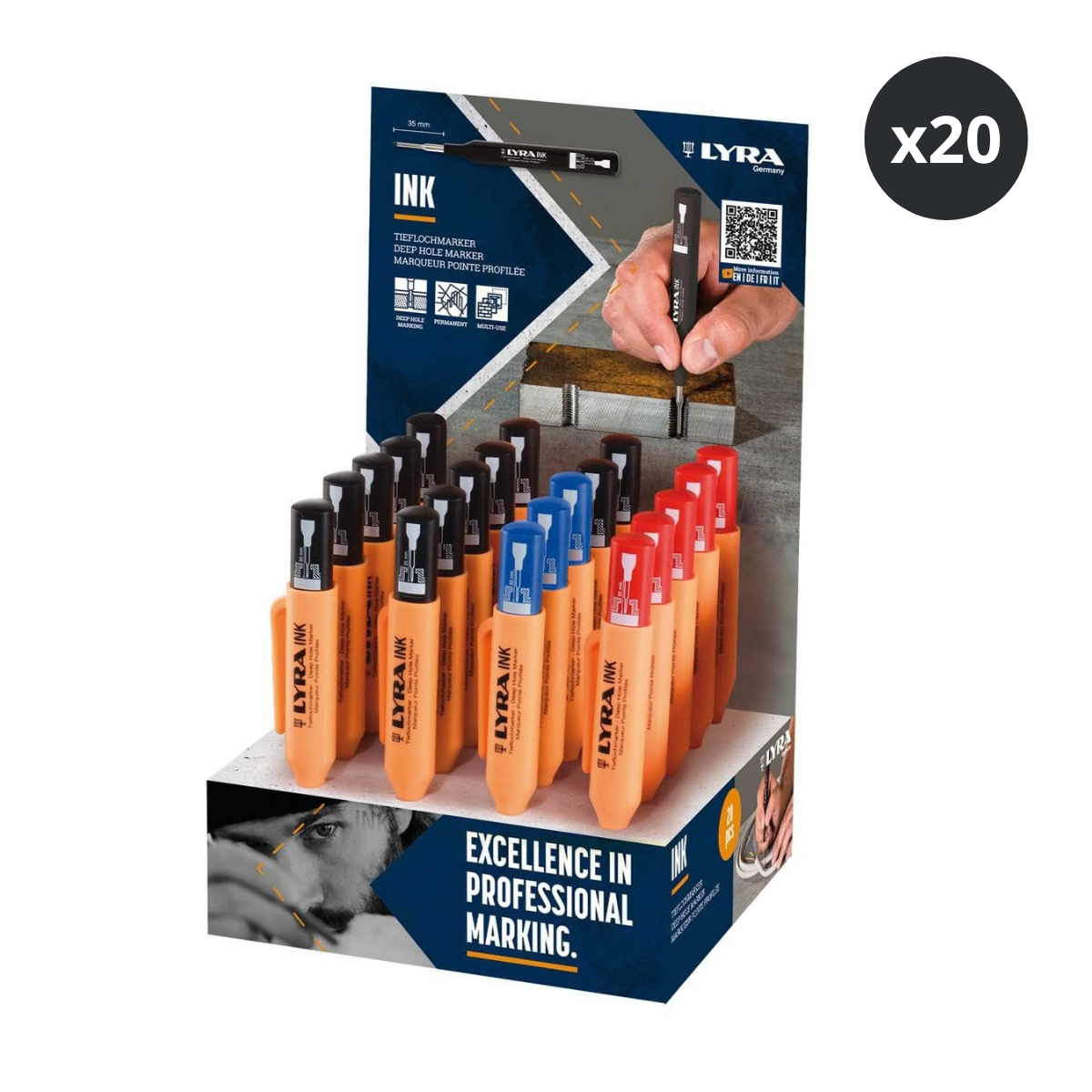 Lyra L4487001 INK PRO Deep Hole Marker Assorted Display (20 Pack)