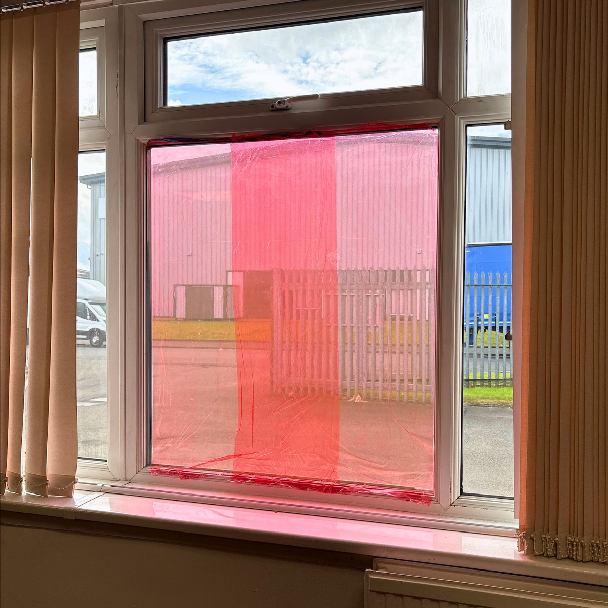 Punchin red protection film being used on site