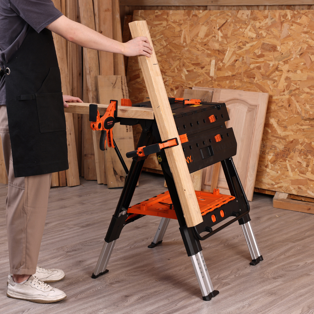 Pony Jorgensen 60P Heavy-Duty 2-in-1 Folding Worktable / Saw Horse with 2 x 33412 12" E-Z HOLD Clamps - 500lb / 1,000lb Capacity