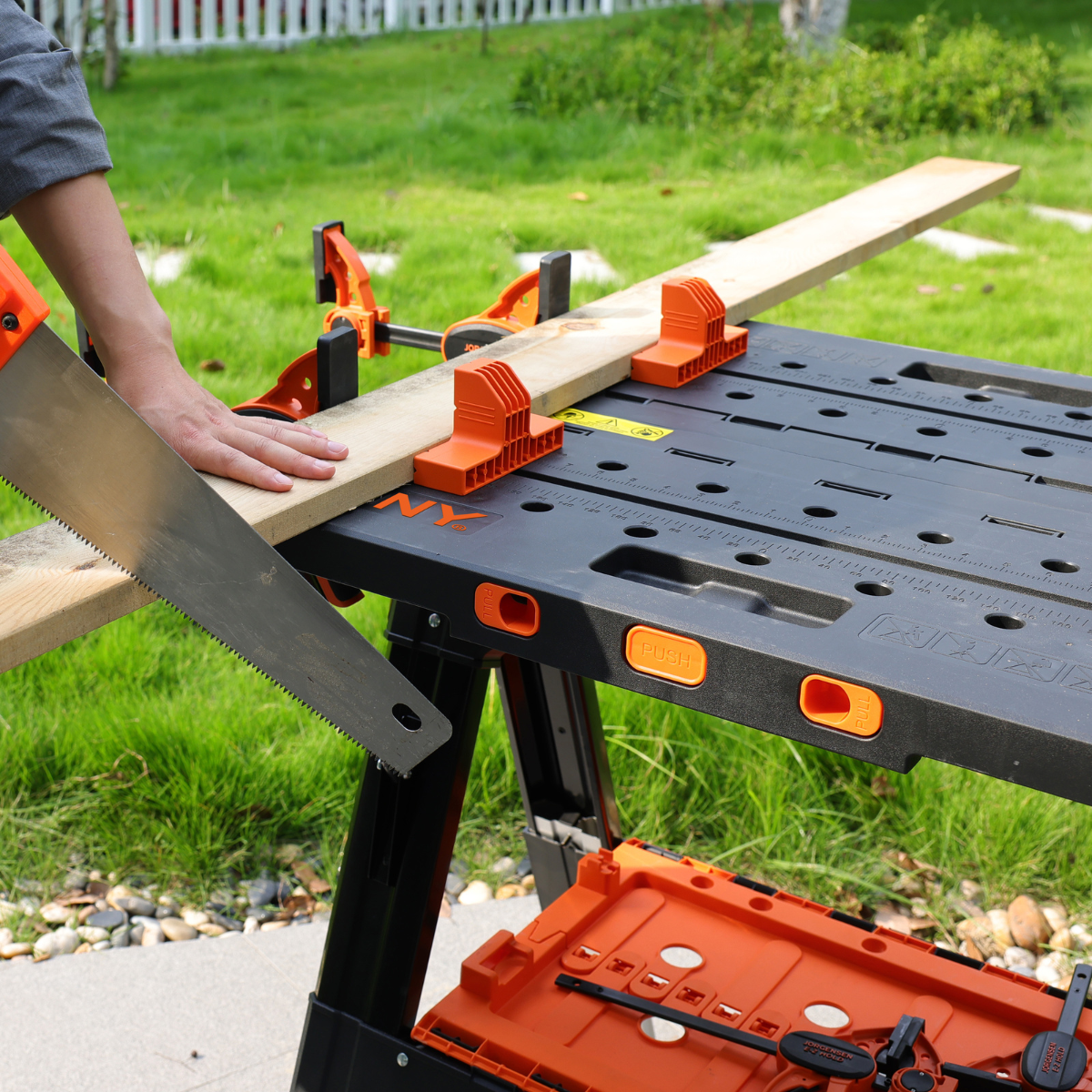 Pony Jorgensen 60P Heavy-Duty 2-in-1 Folding Worktable / Saw Horse with 2 x 33412 12" E-Z HOLD Clamps - 500lb / 1,000lb Capacity