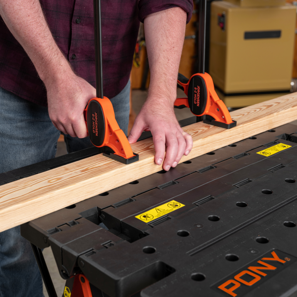 Pony Jorgensen 60P Heavy-Duty 2-in-1 Folding Worktable / Saw Horse with 2 x 33412 12" E-Z HOLD Clamps - 500lb / 1,000lb Capacity