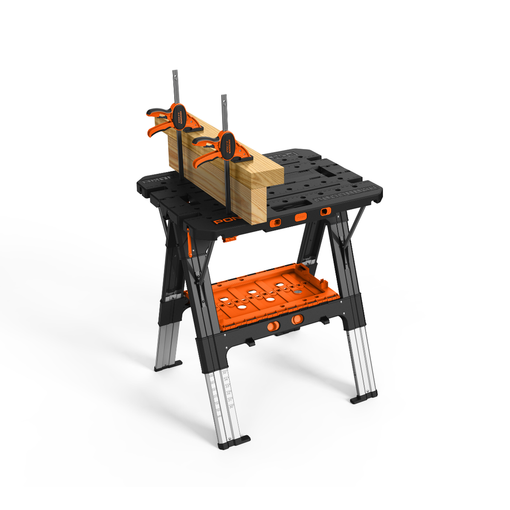 Pony Jorgensen 60P Heavy-Duty 2-in-1 Folding Worktable / Saw Horse with 2 x 33412 12" E-Z HOLD Clamps - 500lb / 1,000lb Capacity