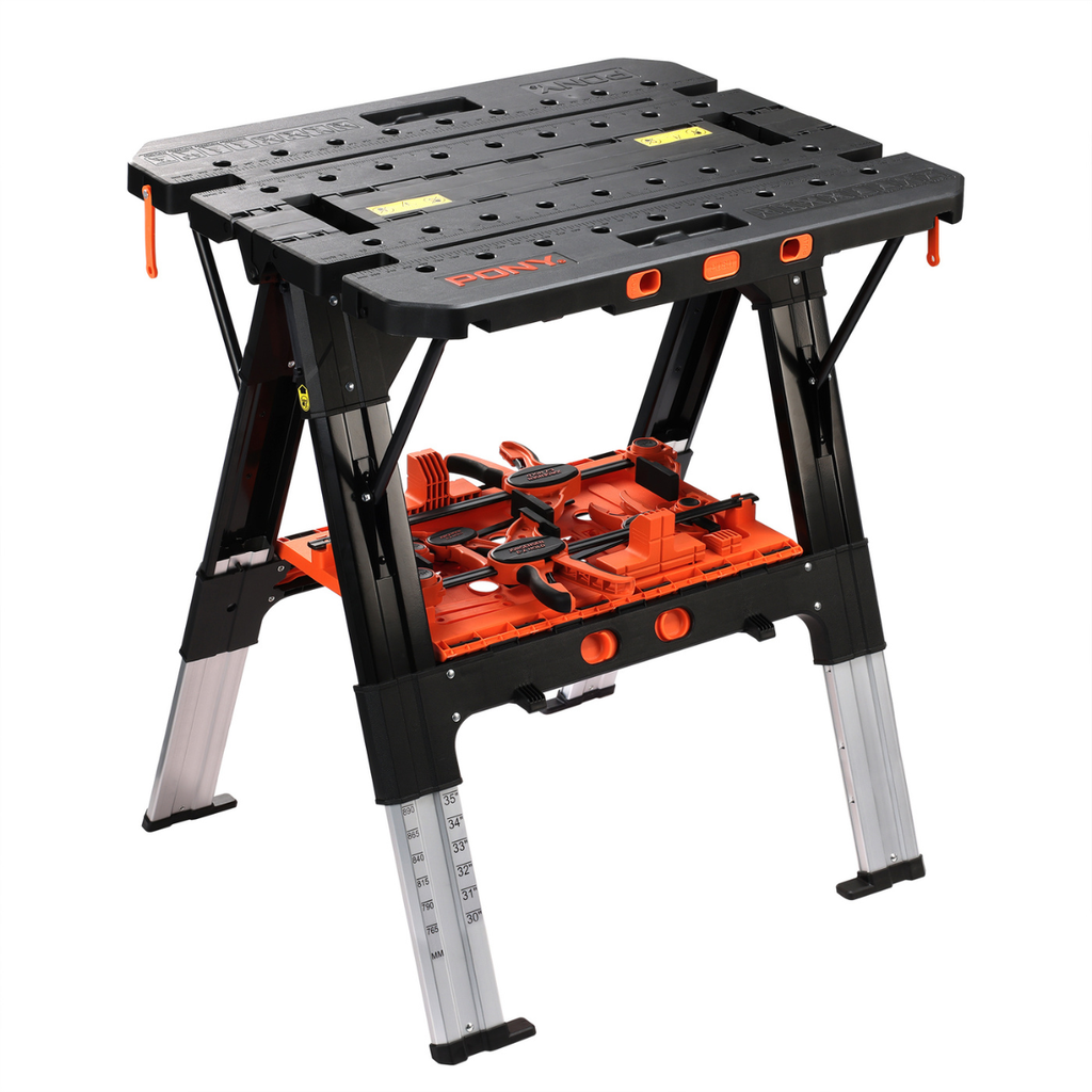 Pony Jorgensen 60P Heavy-Duty 2-in-1 Folding Worktable / Saw Horse with 2 x 33412 12" E-Z HOLD Clamps - 500lb / 1,000lb Capacity