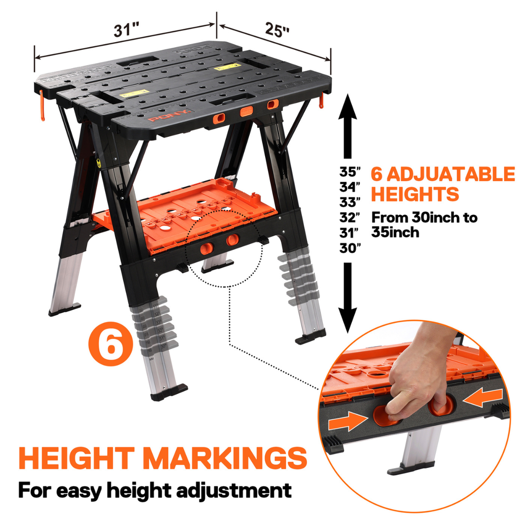 Pony Jorgensen 60P Heavy-Duty 2-in-1 Folding Worktable / Saw Horse with 2 x 33412 12" E-Z HOLD Clamps - 500lb / 1,000lb Capacity