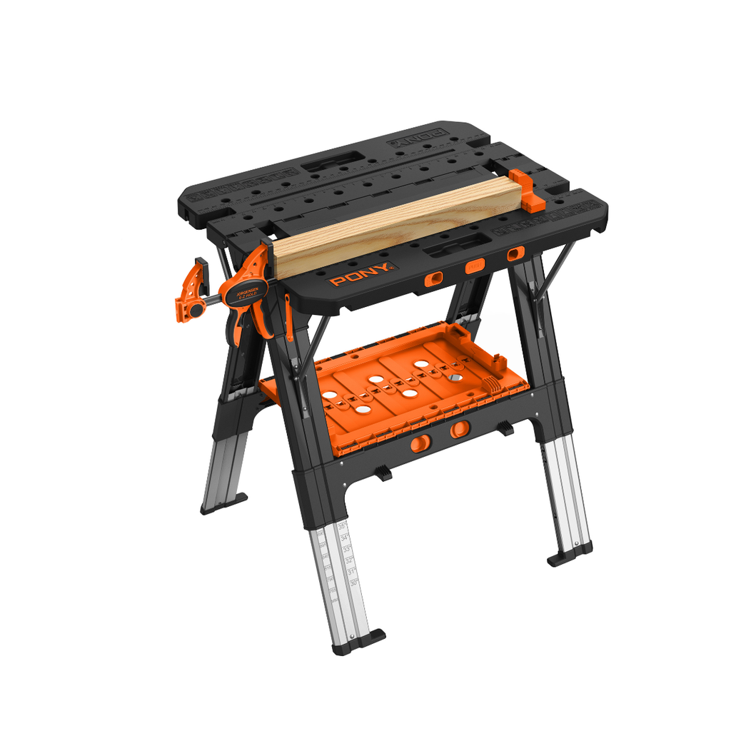 Pony Jorgensen 60P Heavy-Duty 2-in-1 Folding Worktable / Saw Horse with 2 x 33412 12" E-Z HOLD Clamps - 500lb / 1,000lb Capacity