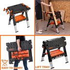 Pony Jorgensen 60P Heavy-Duty 2-in-1 Folding Worktable / Saw Horse with 2 x 33412 12" E-Z HOLD Clamps - 500lb / 1,000lb Capacity