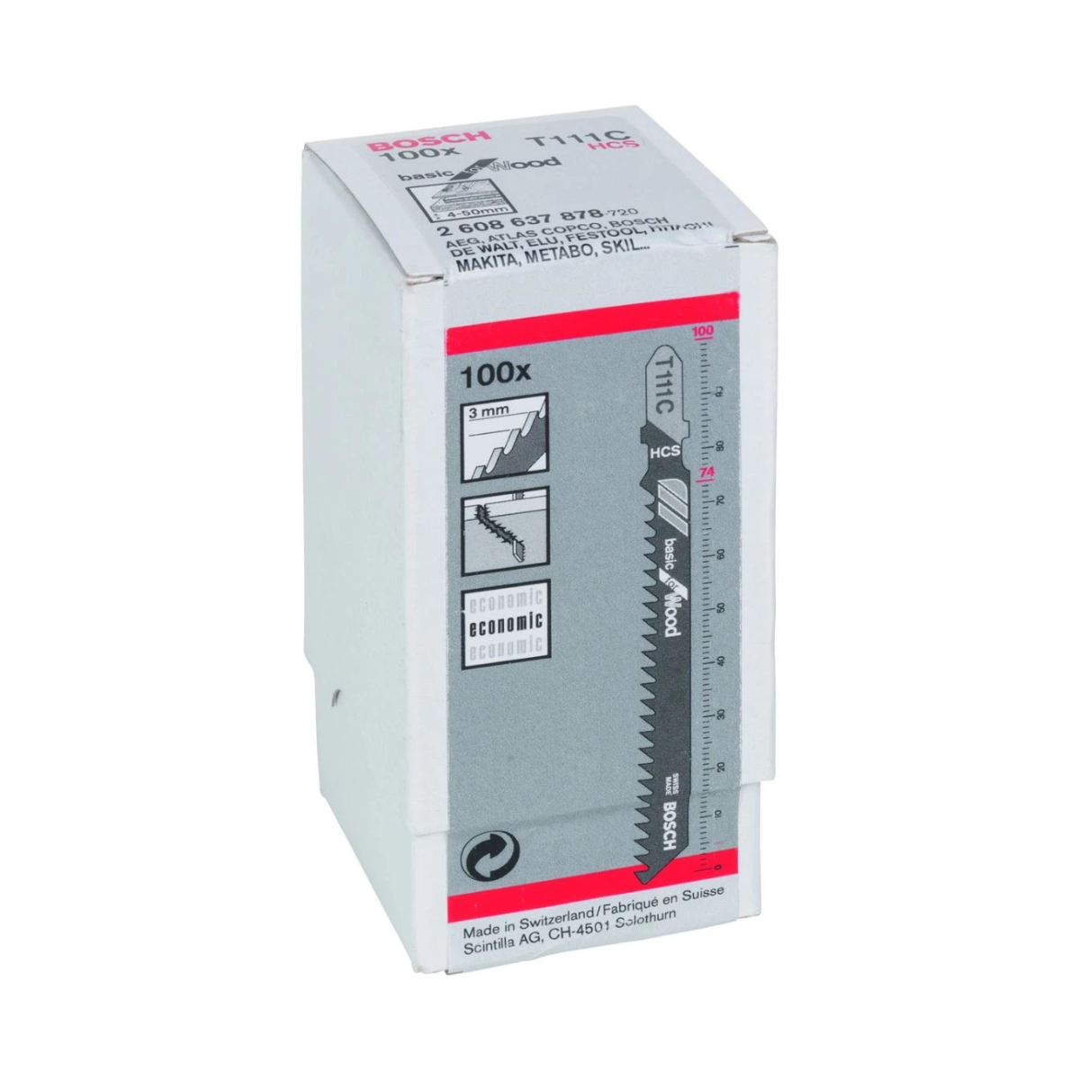 Bosch 2608637878 T111C HCS Basic Jigsaw Blade for Wood 100mm (Pack of 100)