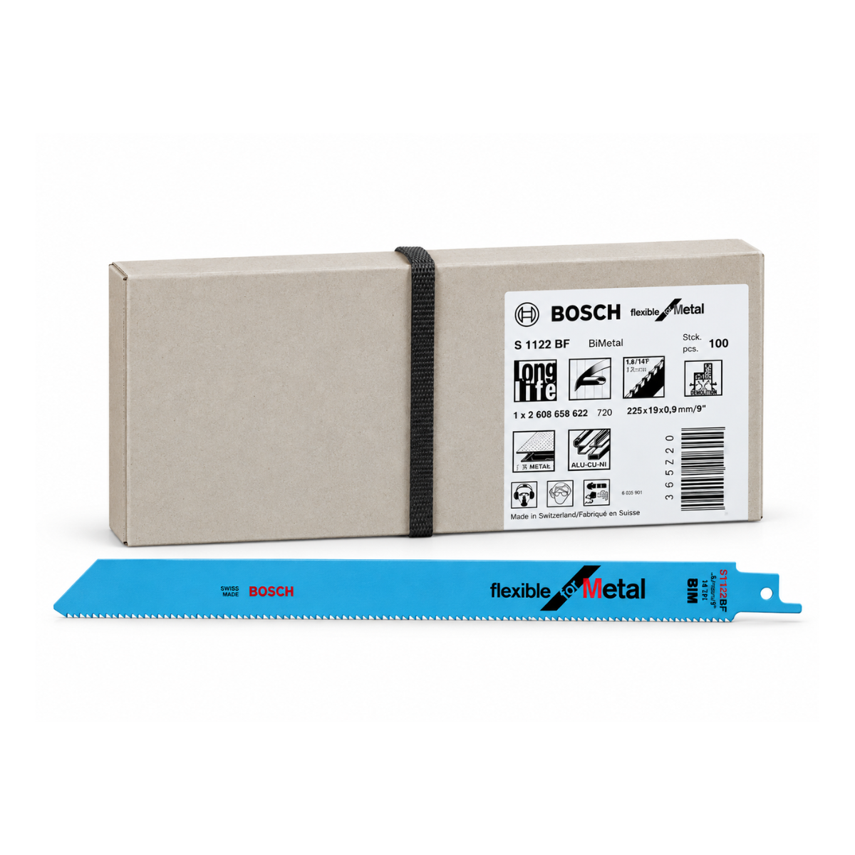 Bosch 2608656032 S1122BF Bi-Metal Flexible Reciprocating Saw Blade for Medium-Thick Metal 225mm 14TPI (Pack of 100)