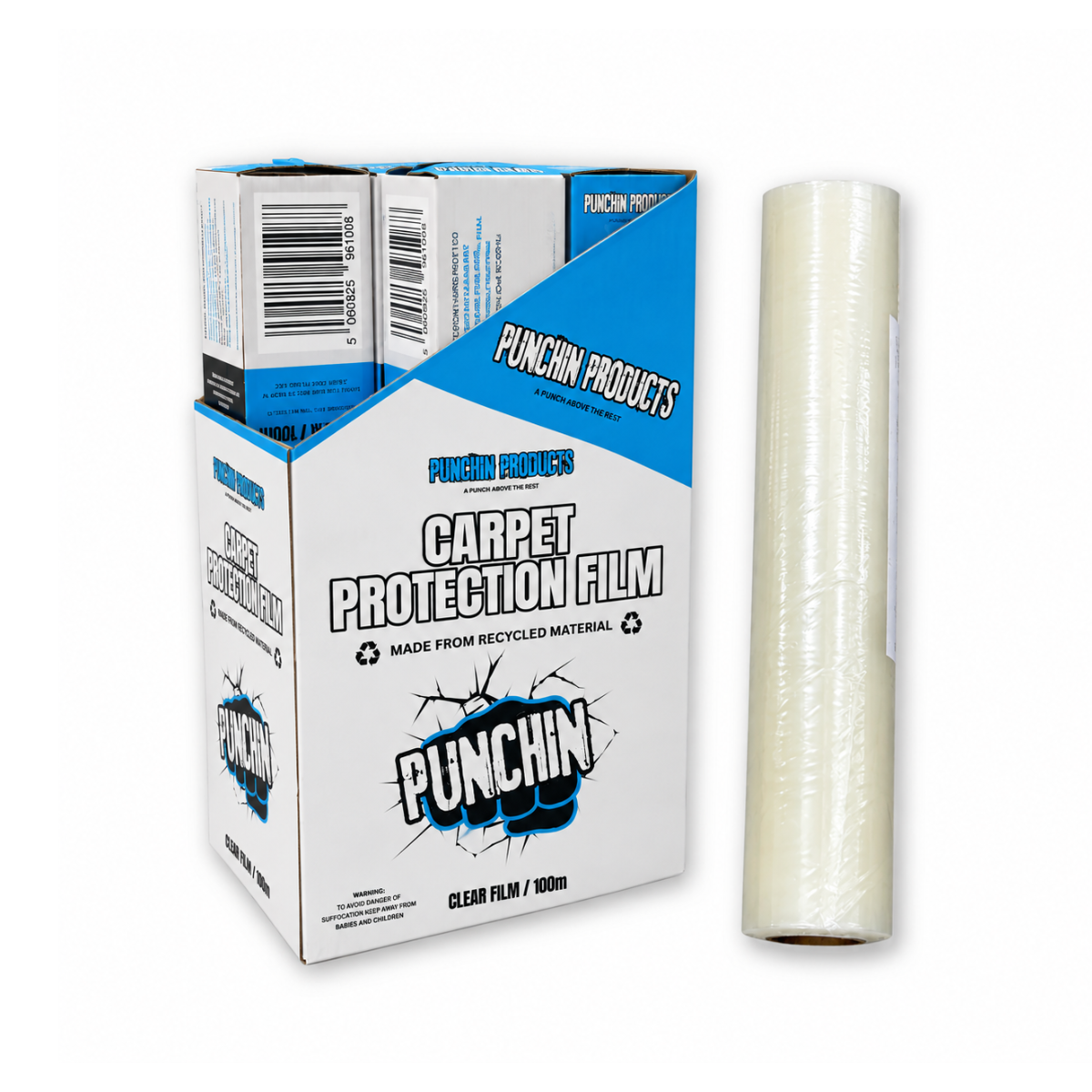 Punchin CARPETPROT100 Clear Carpet Protection Film 600mm x 100m Roll